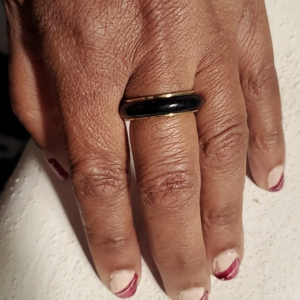 Black Jade Spinner Ring Yellow Gold Vermeil Sterling Silver